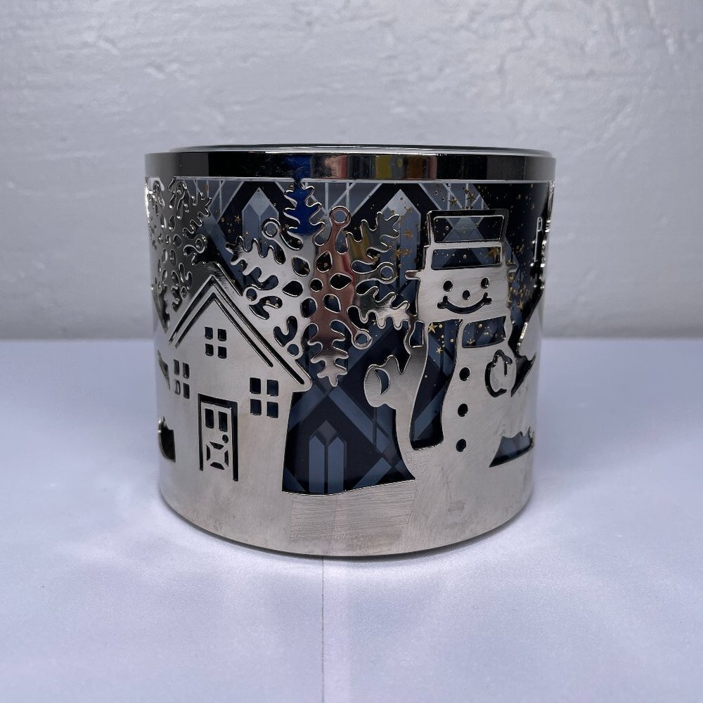 Slatkin Co Silver Metal Candle Holder Holiday House Snowman Snowflake Tree